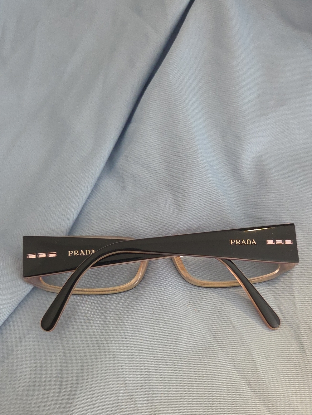 Prada Men’s Black and Gold Rectangular Glasses